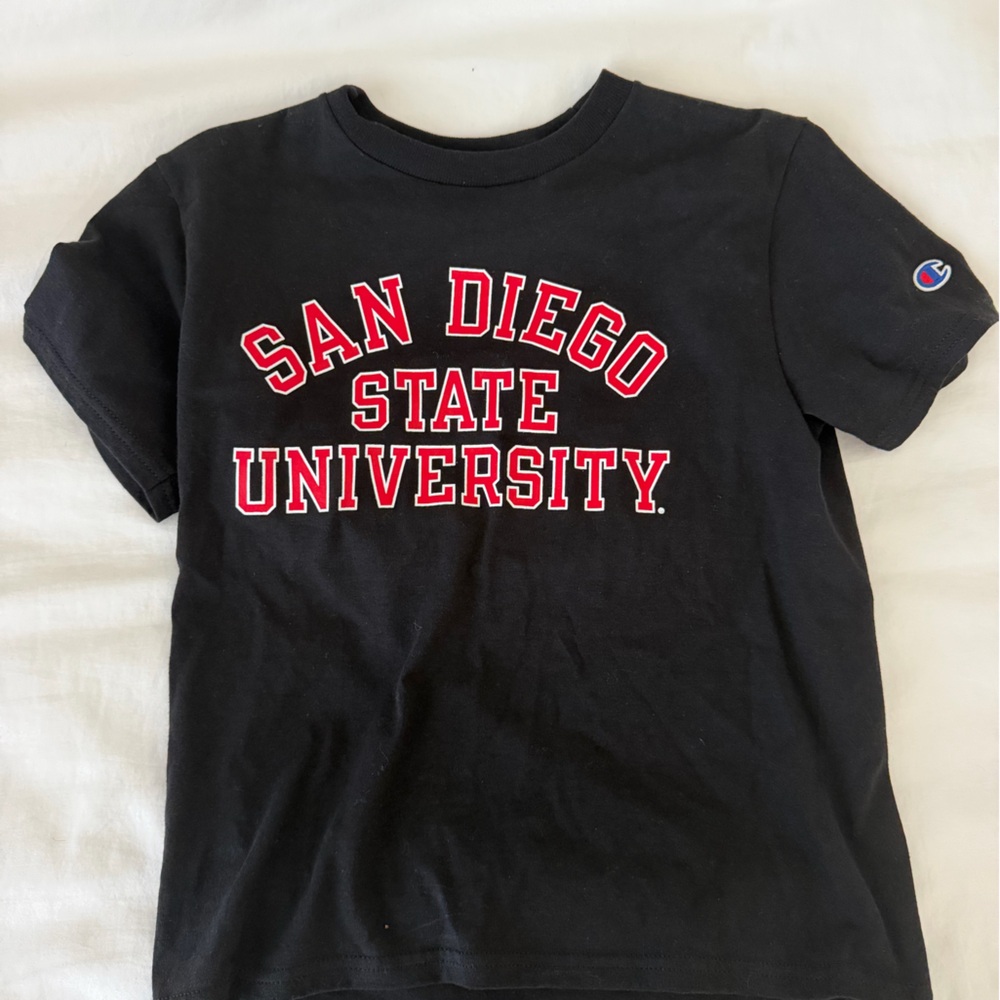 Champion Black Tee with Red and White Graphic